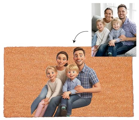 stargrafic Felpudo Personalizado con Caricatura 3D - Alfombra Entrada con Tu Foto sin Fondo Estilo Película Animada - Personalizable para Familia y Mascotas - Antideslizante y Resistente, 60x33 cm
