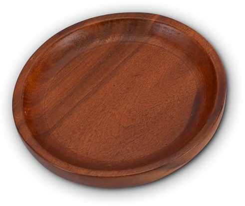 Decorasian Kerzenteller 11cm Holz Akazie – Untersetzer für Stumpenkerzen & Taufkerzen bis 9cm – Massiver Kerzenhalter Rund braun