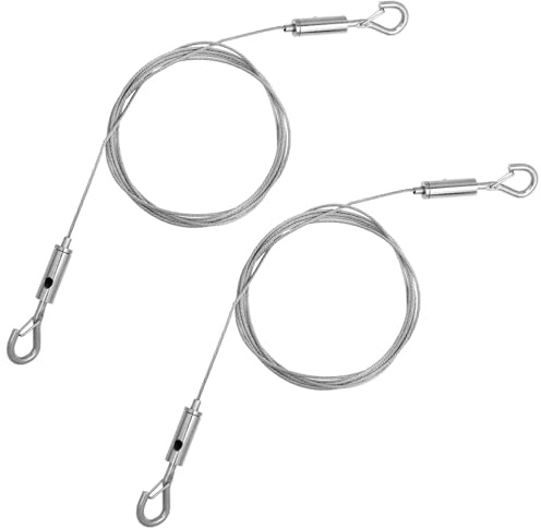 WJIAAA 2 corde metalliche, 2 m x 1,5 mm, regolabile, in acciaio inox, con occhielli e ganci, fino a 50 kg, per appendere foto, corda di tensione per tende, immagini (2 m)