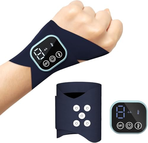 EMS Handgelenkmassagegerät Handmassagegerät mit Wärme, TENS Gerät für Sehnenscheidenentzündung & Karpaltunnelsyndrom,Handschmerzen lindern, Für Sport, Hausarbeit, Körperliche Arbeit, Blau