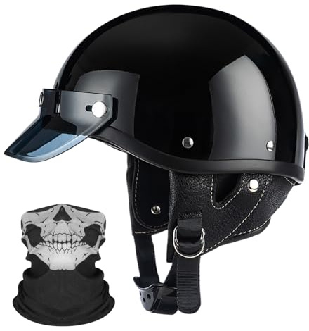Caschi Da Moto A Mezza Calotta Per Uomo E Donna Omologati ECE/DOT Casco Da Ciclismo Con Ventilazione A Sgancio Rapido Casco A Mezza Calotta Stile Retrò Per Ciclomotori E Scooter 4,XL(60-61CM)