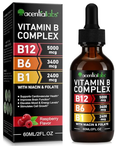 Vitamin B12 Liquid Drops with B6 – Sublingual Methylcobalamin B12 Supplement, High Strength B Complex, Energy Metabolism & Daily Wellness Support，Raspberry Flavor