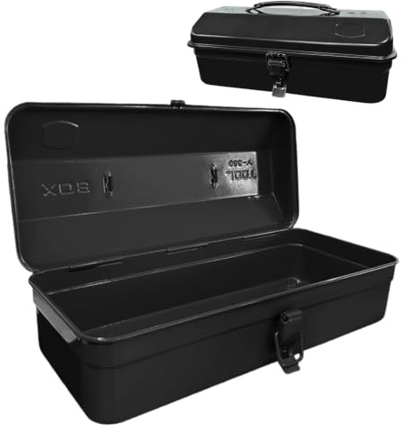 Flerfunktionsverktygslåda med låsspänne, 37×16×12 cm Stor tom verktygslåda, Robust beständig bärhandtag Verktygslåda, verktygsväska för förvaring och transport av tillbehör (Svart)