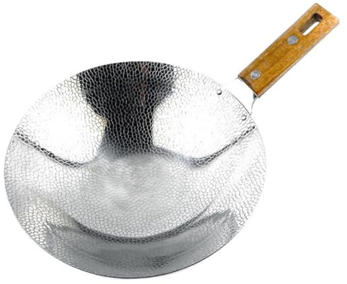 jojofuny Wok y Alta Capacidad de Carga con Mango de Madera Resistente de Acero Inoxidable para Freír Verduras y Carnes en Cocina Profesional