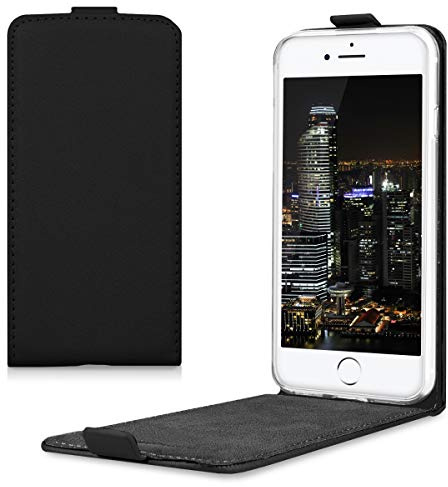 kwmobile Vertical Flip Case Compatible with Apple iPhone SE (2022) / iPhone SE (2020) / iPhone 8 / iPhone 7 - Case PU Leather Protective Flip Cover with Magnet - Black