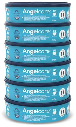 Angelcare Original Nachfüllkassetten Plus, 6er-Pack, hält bis zu 12 Monate, 5x weniger Folienverbrauch