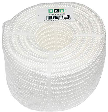 HKB ® 20 m x 8mm - Polypropylen Seil PP Seil Polypropylenseil Weiss Festmacher Flechtleine Tauwerk Tau Reepschnur 16 Fach GEFLOCHTEN