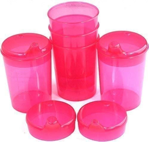 Medi-Inn+ Bill Becher 250 ML Set 5 Sous-Parties + 10 Couvercle (Ouverture 5 Pièces 12 X 10mm U.5 Stück 4 X 4mm) IN Diverses Couleurs de rouge, Ouverture boisson : 4 x 4 mm, Trinköffnung: 4 x 4 mm