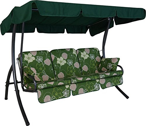 ANGERER Hollywoodschaukel Comfort grün-beige geblümt | Gartenschaukel Made in Germany, Schaukel zum Sitzen, Liegen und Entspannen, inklusive Bett-Funktion, einfache Montage