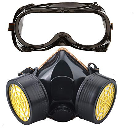 Ewolee Anti-Dust Mask, Industrial Chemical Respirator Protection, Full Gas Mask Against Pollution, Respiratory Protection Mask with Two Valves Glasses Set, Black