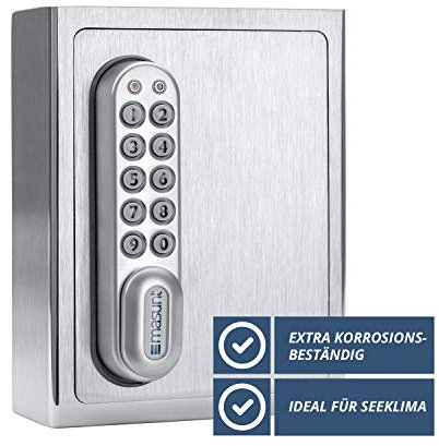 masunt Schlüsselsafe 1140 E Code | innovative Online-Codevergabe aus der Ferne | elektronischer Schlüsseltresor aus massivem V4A Edelstahl | Aufbruch-sicher | extra korrosionsbeständig für Seeklima