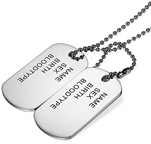 Cupimatch Hundemakre Herren Halskette Edelstahl 2pcs Dog Tag Männlich Schmuck Soldat Personal Erkennungsmarken Militärischen Armee Hals Anhänger mit 72cm Kugelkette Silver Silberig