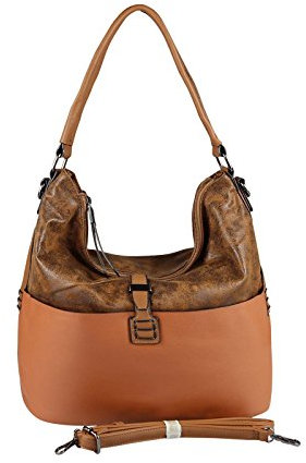 OBC Damen Tasche Shopper METALLIC Henkeltasche Handtasche Schultertasche Umhängetasche Hobo-Bag (Braun 38x30x15 cm)