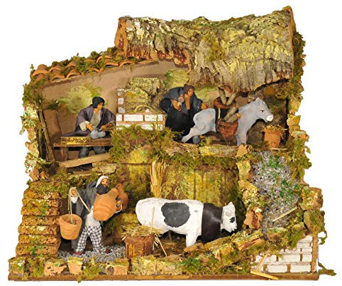 Rossi Rosa 4 Peasants Scene con Luce, Dimensioni 45 x 30 x 36 cm, Multicolore, Taglia Unica