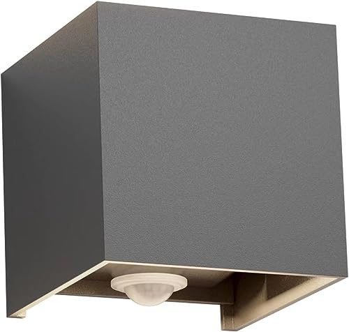 Klighten 12W Aussenlampe Außenwandleuchte mit Bewegungsmelder, IP65,4000K Naturweiß Wandleuchte Außen/Innen, Einstellbarer Lichtstrahl außenlampe mit bewegungsmelder für Garten/Flur/Weg,Dunkelgrau