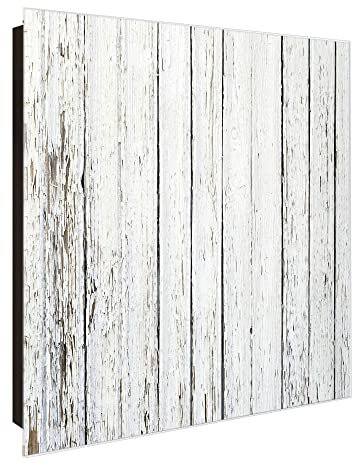 banjado Großer Schlüsselkasten Glas - Schlüsselbox 30x30cm mit 50 Haken - Schlüsselkasten modern für Schlüsselaufbewahrung mit beschreibbarer, magnetischer Glastür - Motiv Holz Weiß
