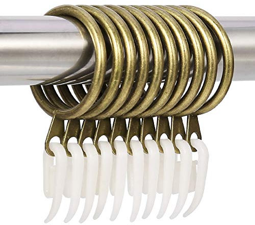 tonyg-p 20 Pack Metal Curtain Rings with Plastic Curtain Hooks, 30mm Internal Diameter Curtain Drapery Pole Rod Rings (Brass)