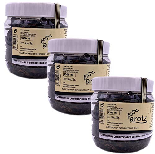 Arotz Schwarze Trompete getrocknet, 3x 70g aus Spanien, getrocknete Pilze in scheiben, aromatisch und natürlich