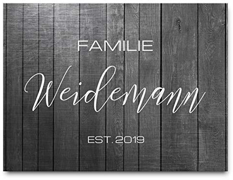 Personalisierbares Namensschild für die Haustür aus Holz |Türschild Familie mit farbigem UV Druck in verschiedenen Größen | wahlweise selbstklebend – mit Bohrlöchern o. Kordel