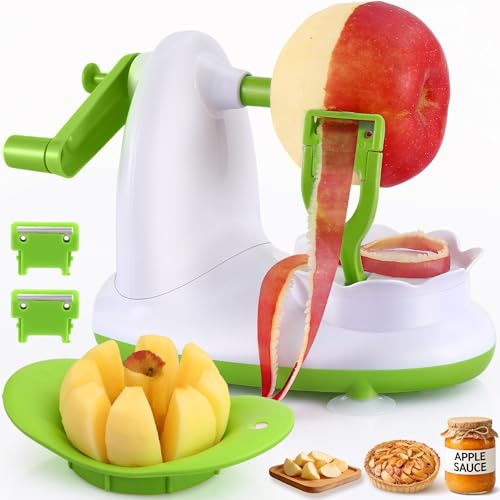 Éplucheur de pommes pour sauce aux pommes et tarte, 8 coins avec lames en acier inoxydable, base d'aspiration puissante améliorée, comprend 2 lames de rechange