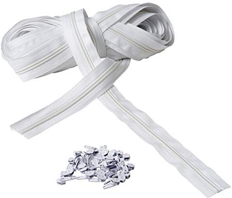 IPEA Cerniera Lampo misura 5# Catena Continua – 10 Metri – Cerniere al Metro in Nylon + 25 Cursori inclusi – Zip – Tagliabile per Cucito, 3 Colori a Scelta, Bianco, Larghezza 30 mm