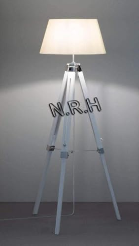 Lampadaire trépied blanc avec base en bois pour salon et bureau (sans abat-jour) 127 cm de hauteur