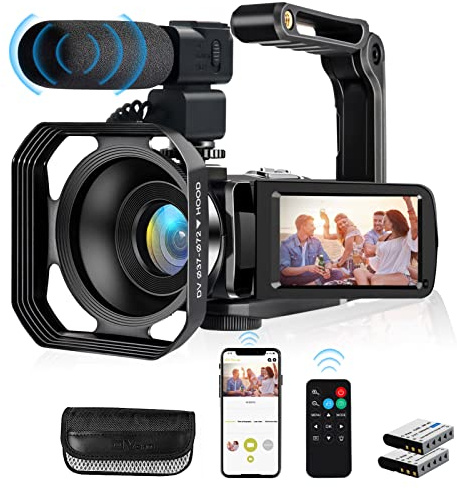 4K Video Camera, Camcorder 48MP Ultra HD WiFi Vlogging Camera for YouTube 18X Zoom 3.0 Touch Screen Digital Camera with Microphone, Stabilizer, Lens Hood, Remote, 2 Batteries