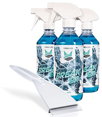 Lot de 3 dégivrants pour vitres de voiture Foxed Care Ice Breaker 0,5 l + grattoir à glace | Spray dégivreur pour vitres de voiture pour une vision claire en hiver