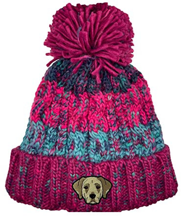 Bang Tidy Clothing Labrador Retriever Pom Pom Beanie Hat - Dog Lovers Gifts for Women Men - Knitted Winter Hats - Embroidered - Acrylic - Berries