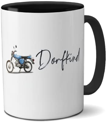 Kilala Motiv Tasse weiß, mit Dorfkind Aufdruck und Moped Motiv blau, Name personalisiert, Geschenk für Mofafahrer und Mopedfahrer