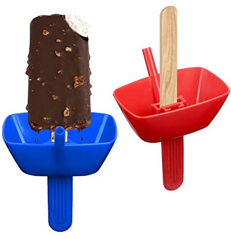 TOYMIS Z12209 2pcs Popsicle Holder, Drip Free Popsicle Holder Reusable Ice Pop Holder with Straw No Drip Frozen Treats Holder for Kids (Blue&Red)
