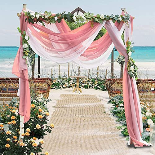 SK Stuido Querbehang Transparente Gardinen Schals Voile Vorhang Freihanddeko Dekoschals Gardinen Dekoschals Vorhang für Party Hochzeit Schlafzimmer 1 Stück Rosa, 130x366cm