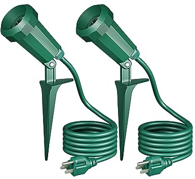 EDISHINE 120V Spotlights Outdoor, 6FT Cord, Weatherproof Plug in LED Flood Stake Lights, E26 150W PAR38 Bulb, 120° Adjustable Landscape Light Socket for Holiday, Patio, UL Listed, 2 Pack
