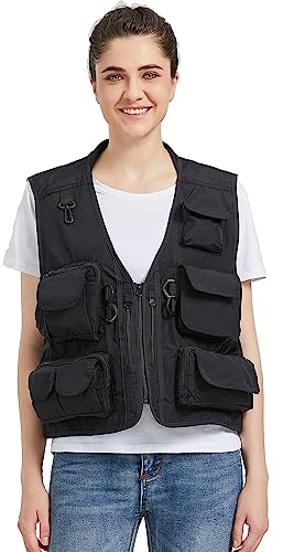 Ziker Gilet da donna in rete traspirante traforato da viaggio per fotografi e pesca con tasche, Nuovo nero, XXL