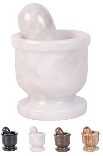 Exquisito juego de mortero y mortero de mármol: tu esencial de cocina definitivo para moler especias, hacer guacamole, salsa, pesto y triturar pastillas con estilo y eficiencia (blanco)