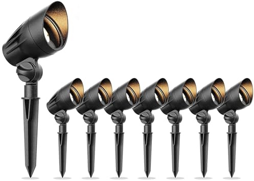 Landscape Lighting Outdoor Spot Lights 50Watt Halogen Spotlights 12V Floodlight Low Voltage Lighting 3000K Warm White with Connector and Stake 8Pack
