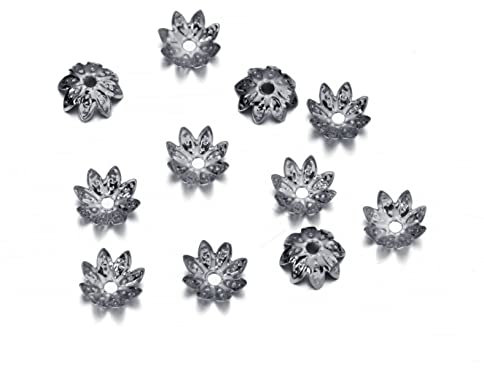 ARTSIM 500 Stück 8/10 mm Zinklegierung Lotusblume Metall lose Abstandshalter Perlenkappen Kegelende Perlenkappe filigran for DIY Schmuck (Color : Gun Black, Size : 8mm)