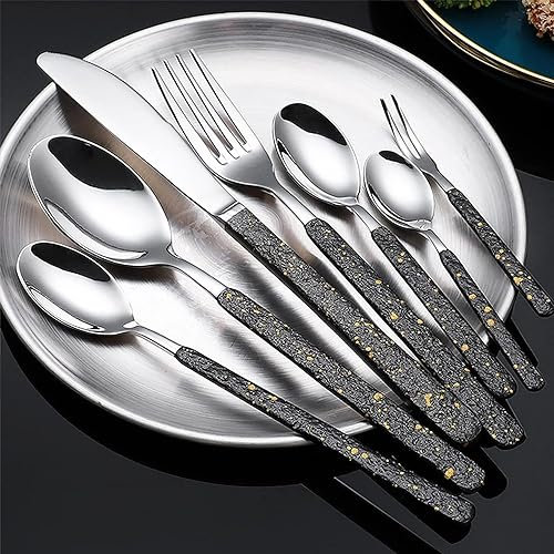 Schwarz Besteckset für 10 Personen, 70-teilig -ESSONIO- Besteckset aus Edelstahl,Klopfende Griffe Hochglanzpoliert.Luxuriöses Besteck Klassisches und schlichtes Design,Langlebig