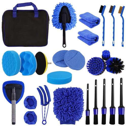 BIBIRE Kit Limpieza Coche, Kit Limpieza Coche Interior con Cepillo Llantas, Productos Limpieza Coche con Cepillo para Lavar Coche, Detailing Coche, Limpieza Interior o Exterior