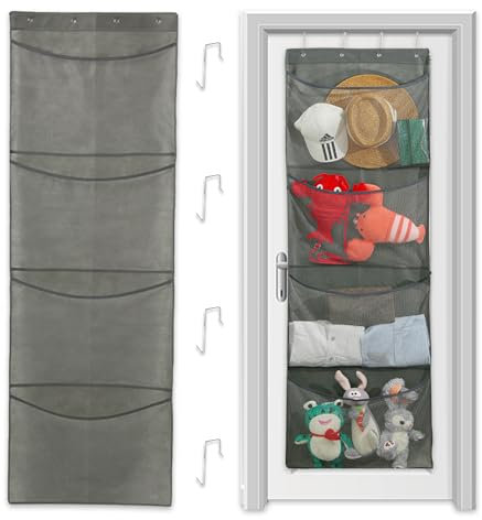 Zamety Hängeorganizer, Tür Organizer mit 4 Netztaschen, Hängeorganizer Tür mit 4 Haken, Große Kapazität Hängeregal Camping, Grau Hängeaufbewahrung für Bad Schlafzimmer Wohnzimmer