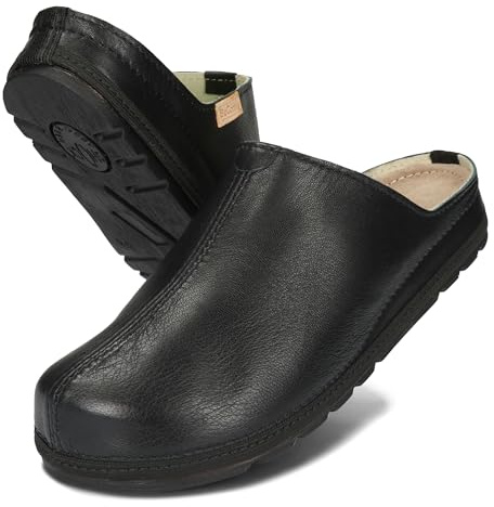 BeComfy Äkta Läder Unisex Tofflor Kvinnor Män Fast Sula 36-46 EU (Svart, Europeiska skostorlekar, Vuxen, Numeriskt, Medel, 41)