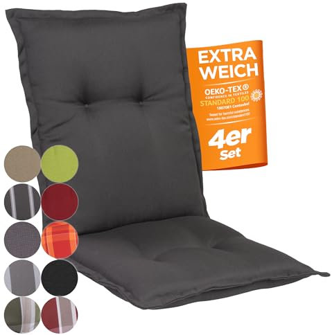 gardisun Gartenstuhlauflagen Niedriglehner I Extra Dicke Sitzauflagen I Made in Europe I Ideale Stuhlauflagen für Niederlehner Gartenstuhl I Auflagen mit extra hoher Lichtechtheit I 4er Set Anthrazit