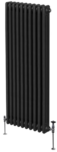 Radiateur Traditionnel à Triple Colonne 1800 x 472 mm, Chauffage Moderne Vertical en Acier au Carbone Noir Mat, Cuisine Salon Salle de Bain [Brosse, Attaches Murales & Supports INCLUS]
