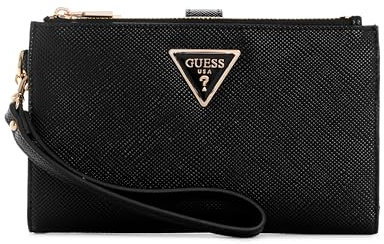 GUESS Laurel Damen Organizer Geldbörse mit doppeltem Reißverschluss, Schwarz, Einheitsgröße