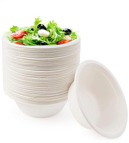 50 Stück Einweg Suppenschalen aus Zuckerrohr, 220ML Weiß Wärmespeicherung Suppenschüssel Suppenteller Einweg Klein Zuckerrohrschalen, Starke Papierschalen für Picknick, Geburtstag, Grillen und Party