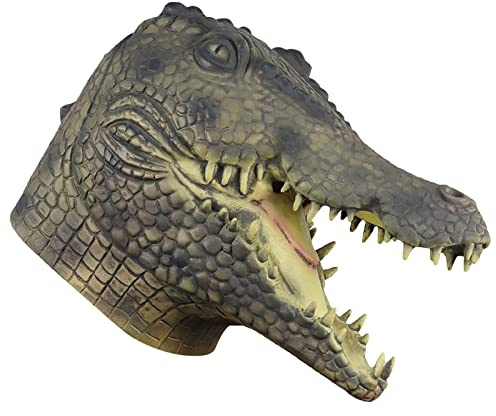 1 maschera in gomma multicolore a forma di coccodrillo, design resistente e realistico, perfetta per Halloween, feste in costume, feste in maschera, carnevale, feste, oggetti di scena per adulti
