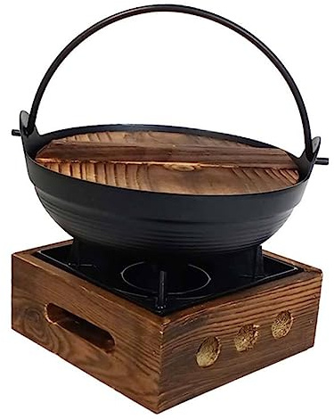 COSMEVIVI Olla Colgante De Hierro Fundido Pequeña, Antiadherente y Resistente a Altas Temperaturas, Utensilio De Cocina Japonesa Para Camping y Hogar, Con Soporte De Madera Incluido