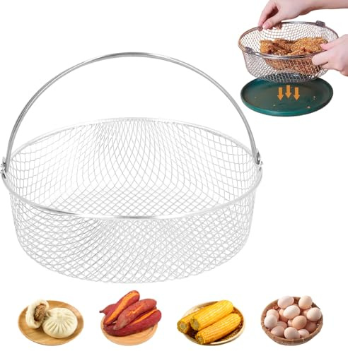 Tissting Cesta de Vapor Inoxidable, Cesta de Malla para Cocinar al Vapor, 21cm Cesta de Vapor de Olla de Malla con Asas Cómodas, Cesta de Drenaje para Freír en la Cocina, Cesta Malla Metalica Cocinar