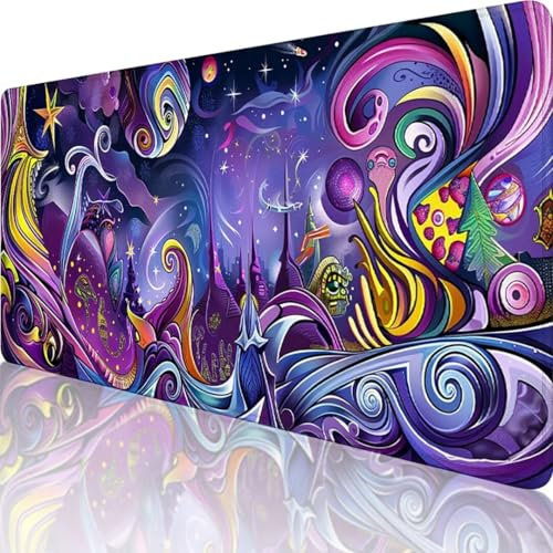 Lila Mauspad XXL 800 x 300, Erweiterte Groß Mousepad Abstrakt, Wasserfest Schreibtischunterlage Vernähte Kanten Design, Mouse Pad mit rutschfeste Gummibasis für Pc Büro Deko, Geschenke für Frauen 0-9