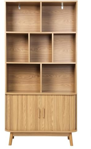 Calicosy Bibliothèque 2 Portes Coulissantes H157,5 cm - Ernest -Rangement Pratique - Gain de Place - pour Chambre - l40 cm x L80 cm x H157,5 cm